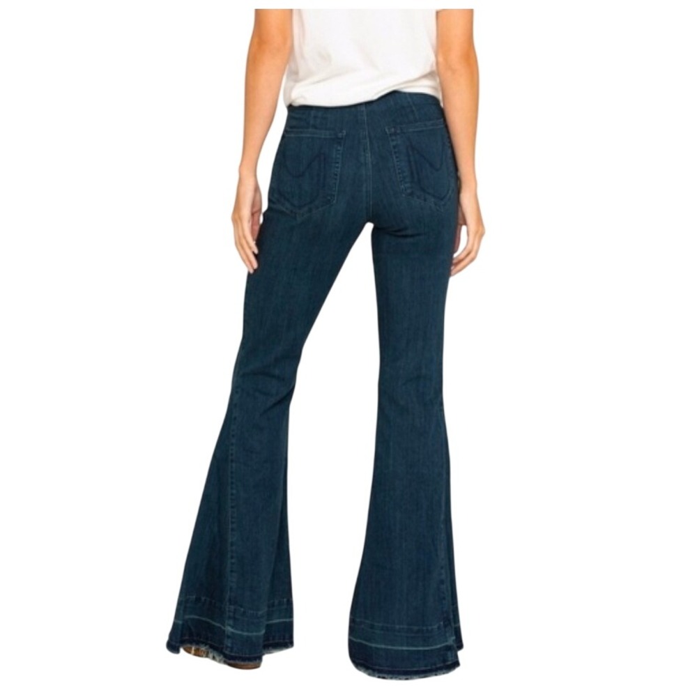 Show Me Your Mumu Womens Berkeley Bells High Waisted Flare Jeans Dark & Stormy M - Picture 10 of 12